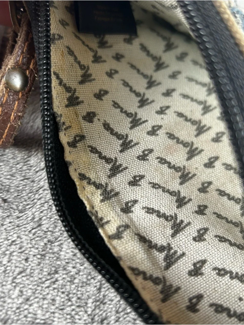 Mona B Upcycled Zipper Wallet Wristlet Card‎ Slots Wrist Strap Canvas Denim